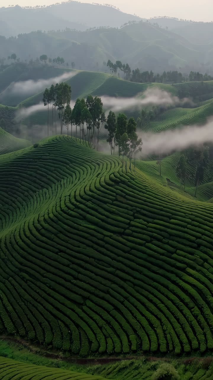 Misty Tea Plantation Landscape