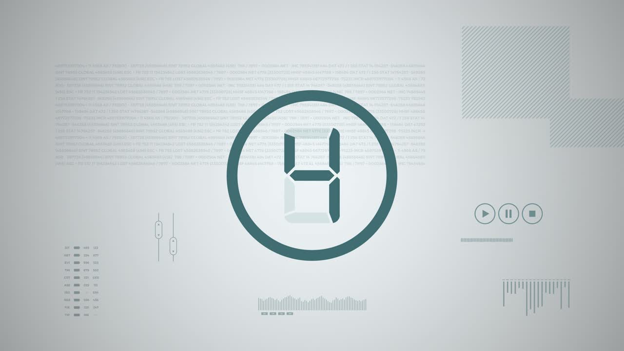 Countdown in modern 2d animation with digital and technological elements.