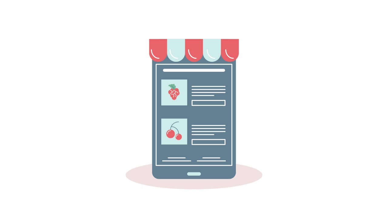 smartphone with groceries ecommerce animation