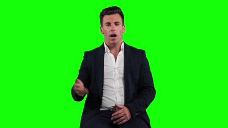 Animation-of-a-Caucasian-man-in-suit-talking-in-a-green-background