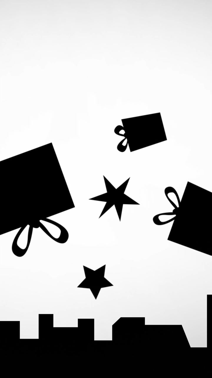 Animation of shapes and presents moving over white background