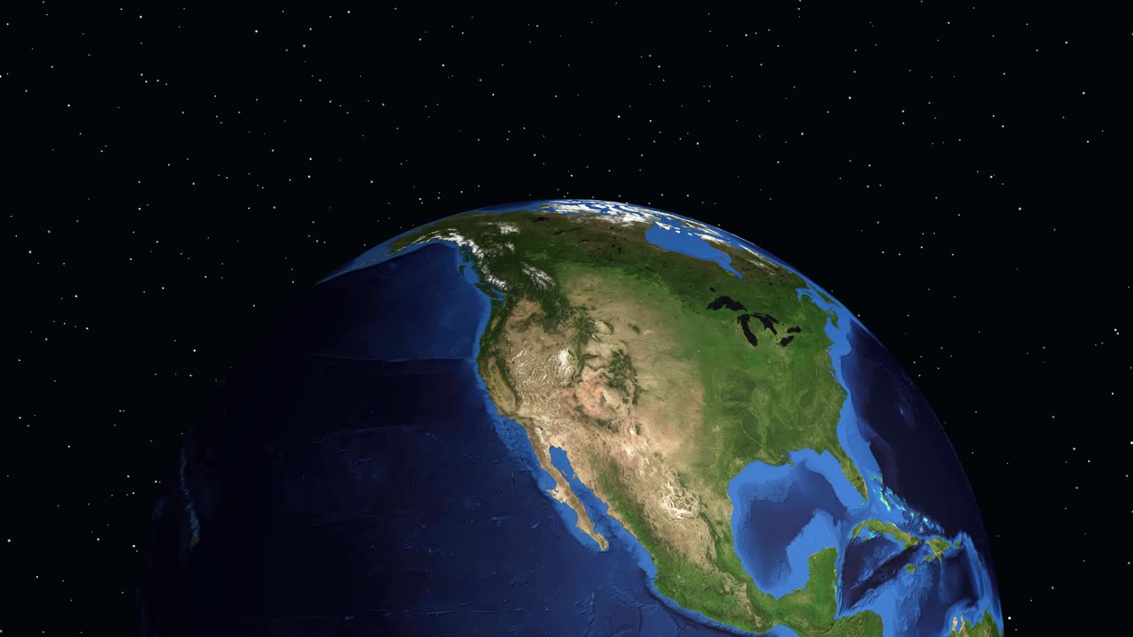 Digital earth rotates and zooms into North America, highlighting Sitka Alaska with informational text overlays