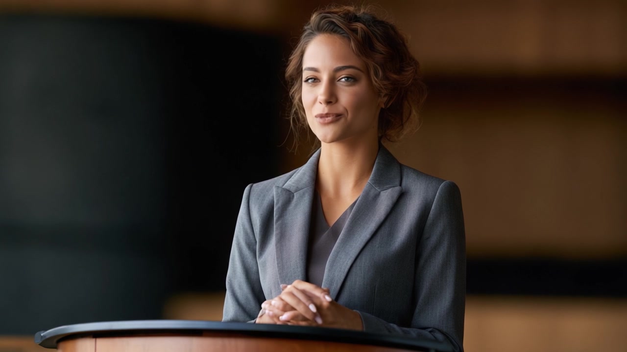 Confident Professional Engaging in a Presentation, Showcasing Two Frames of Poised Expression and Attentiveness During a Key Moment of Communication