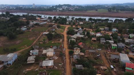 South-Brazil-Floods-2024---Drone-shot-of-Taquari-River-and-aftermath-of-floods-in-Cruzeiro-do-Sul-City---Rio-Grande-do-Sul