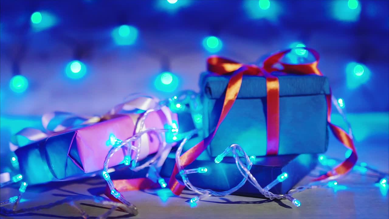 Christmas Gifts with Blue Lights