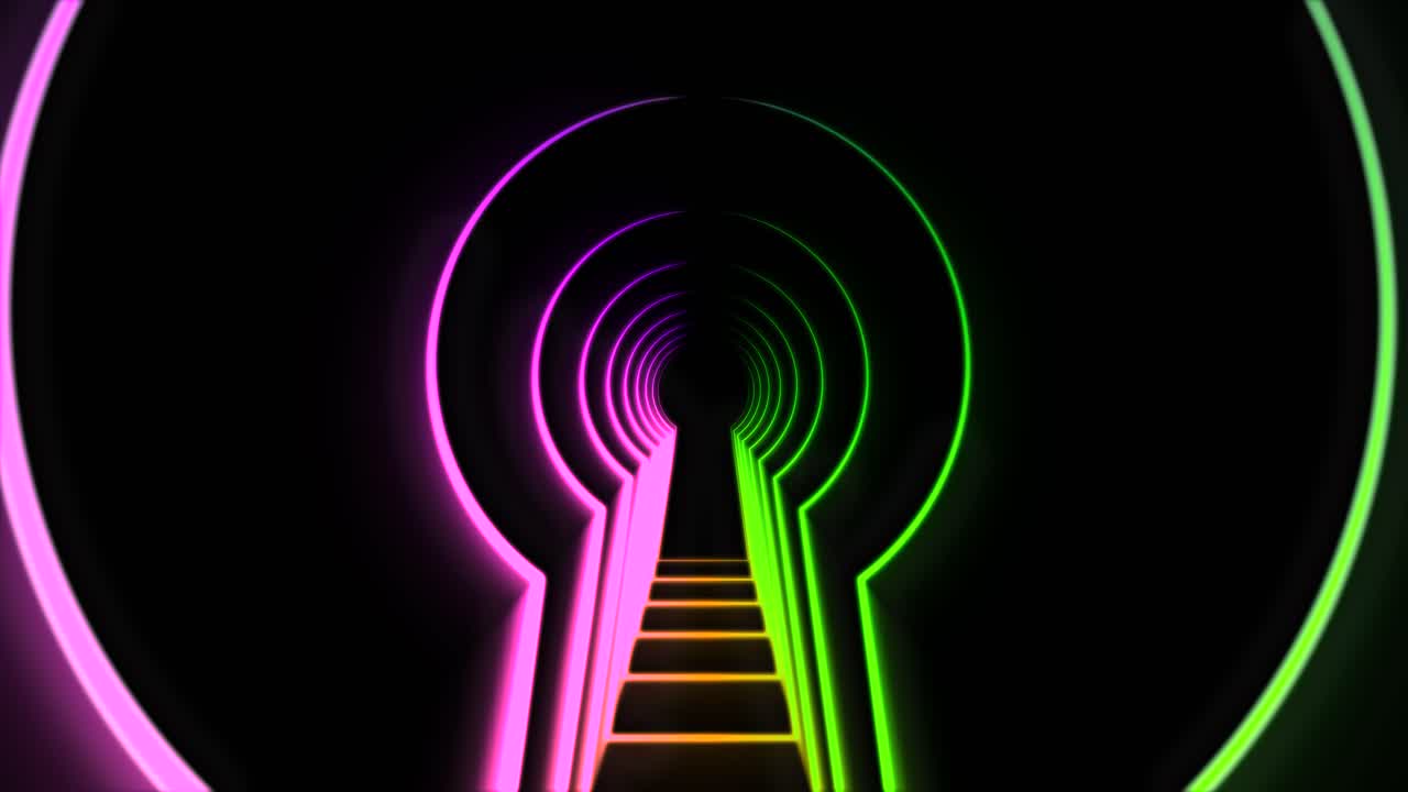 Túnel Neon em Formato de Fechadura