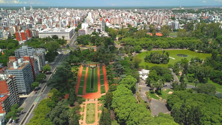 Rosario Argentina province of Santa Fe aerial images with drone of the city Views of the Parana River lake in independece park gardens