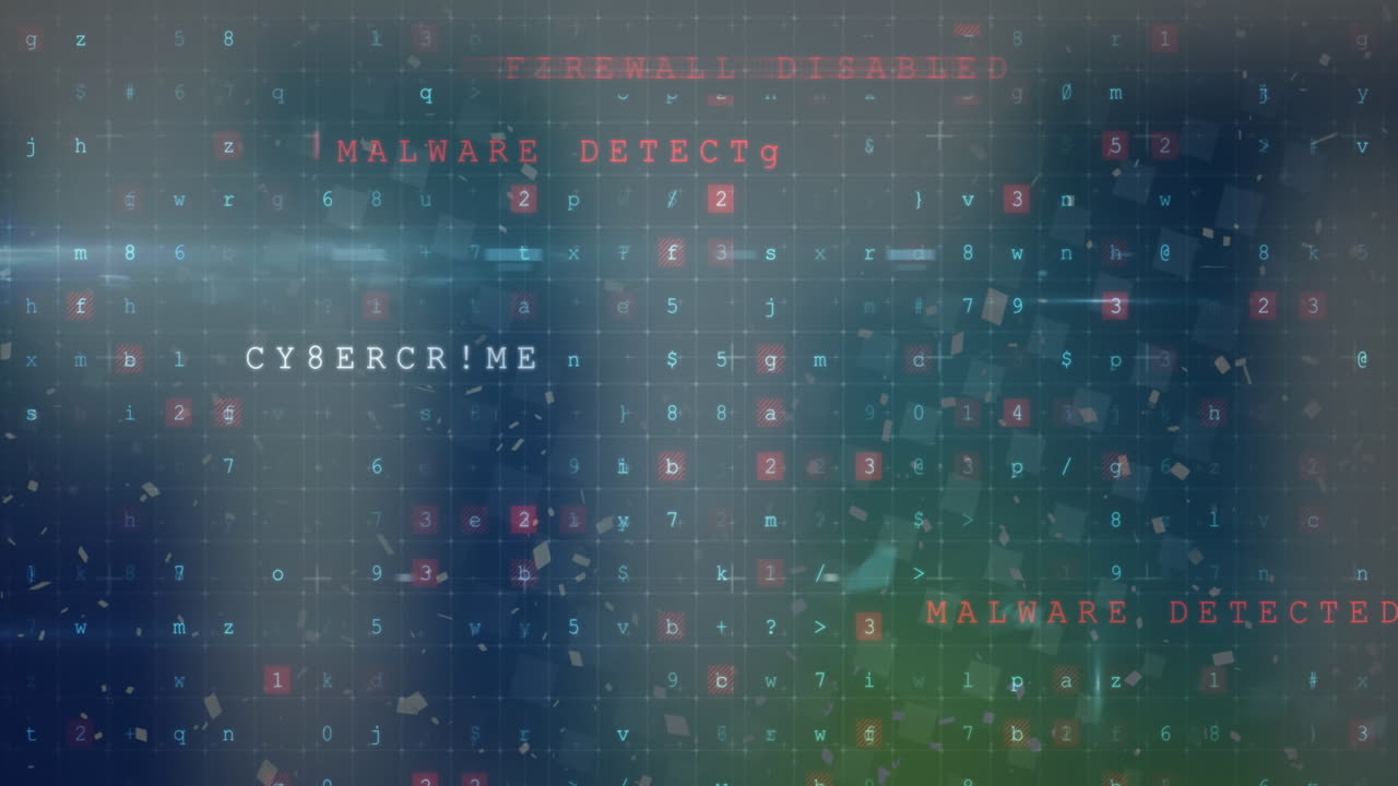 Animation of cyber attack warning text and data processing
