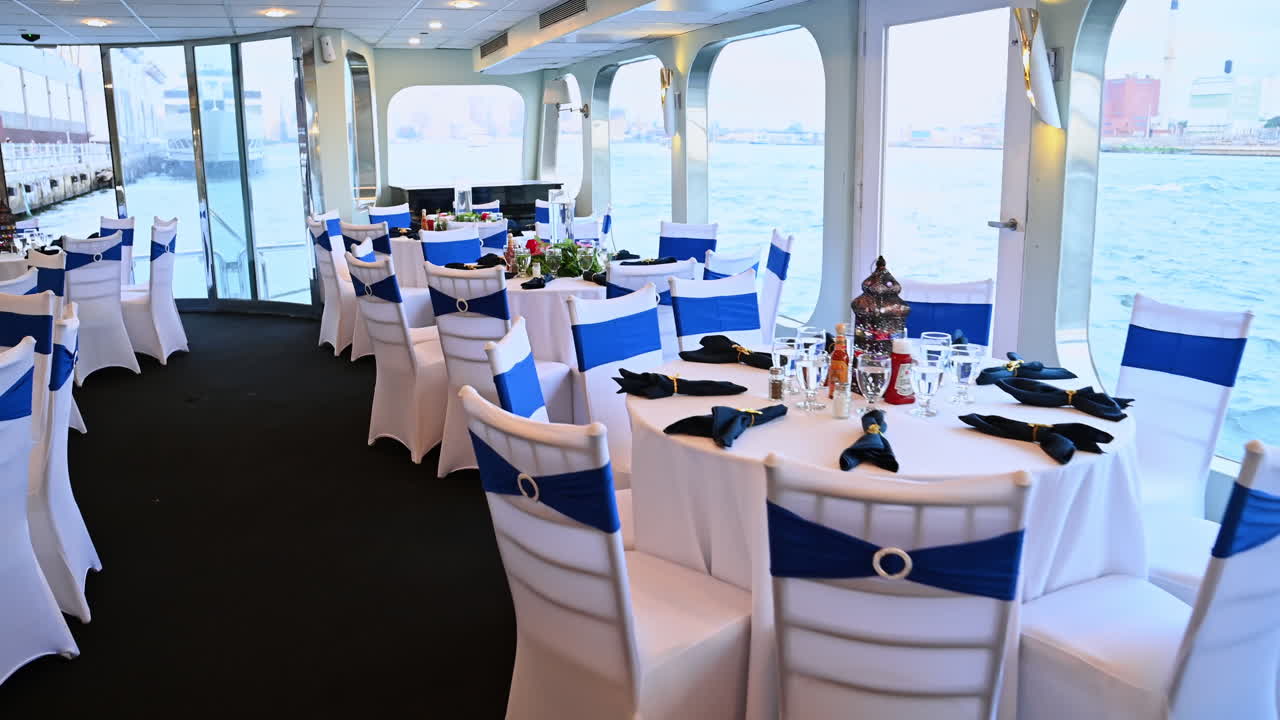 New York, USA, 1 August 2025: Fresh fruit and desserts at cruise ship buffet near window. Assortment of fruits, cakes, and snacks at a cruise ship buffet with waterfront view