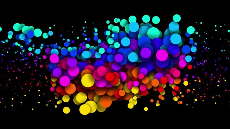 Animazione 2D di cerchi. Sfondo astratto 4K in loop senza soluzione di continuità, bellissimi cerchi multicolori in stile piatto. Luma matte come canale alfa