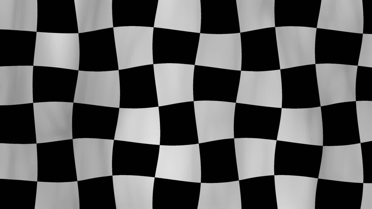 Animated checkerboard flag undulates smoothly, simulating fabric movement with dynamic lighting and seamless transitions