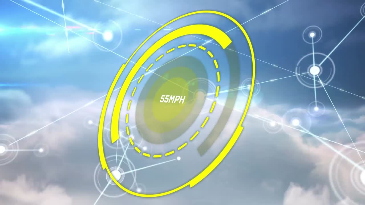 연결 네트워크와 파란 하늘의 구름에 대한 속도계 증가