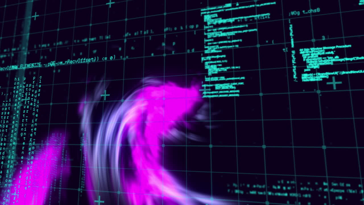 Animation of data processing and shapes on black background