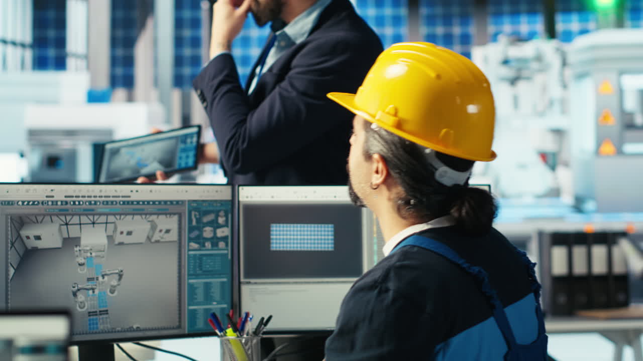 инженер фотоэлектрического завода работает в cad программного обеспечения, мозговой штурм с менеджером