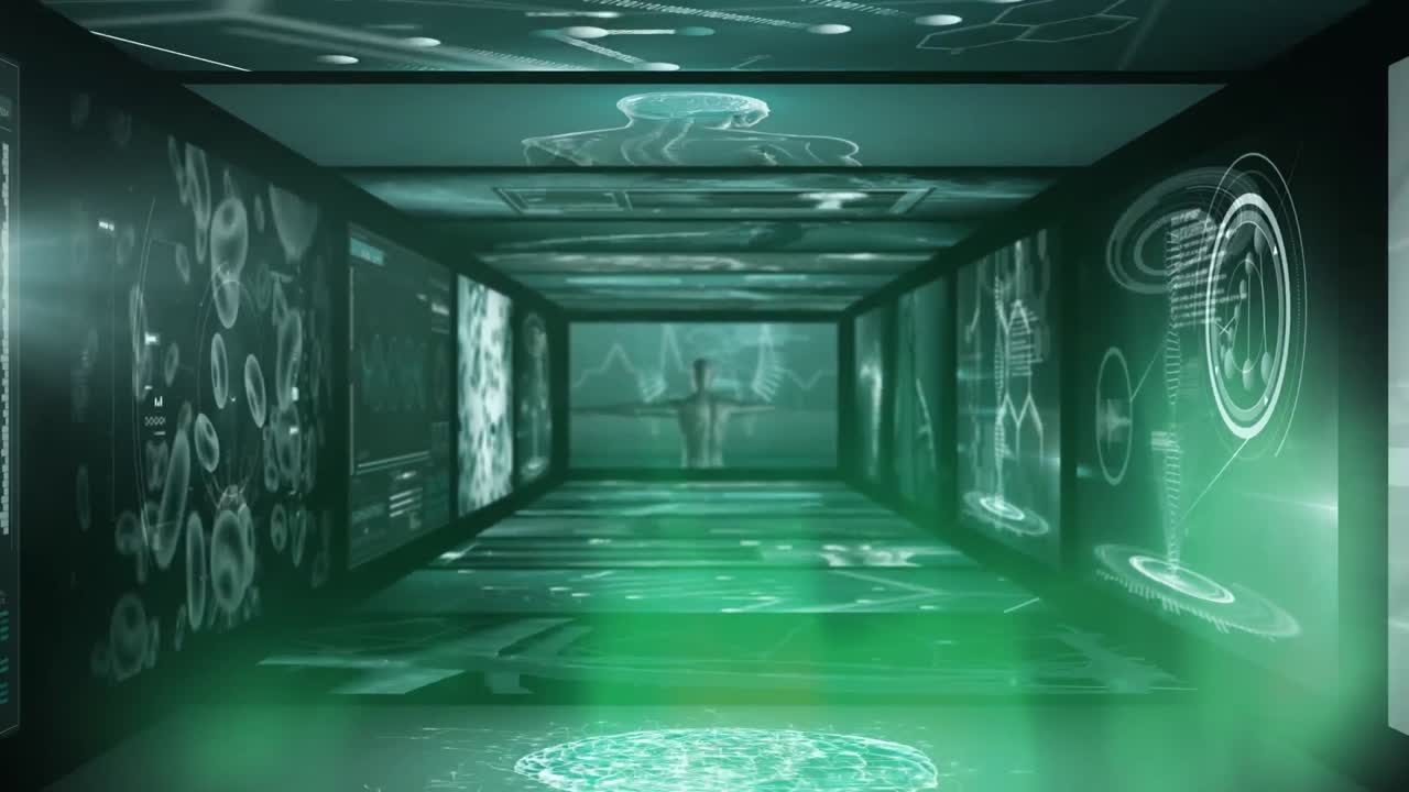 검은색 배경에 대한 여러 의료 인터페이스의 애니메이션