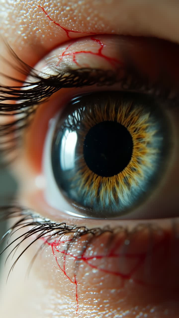 Close-up of an Irritated Human Eye with Visible Blood Vessels