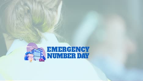 animation of emergency number day over caucasian female paramedic