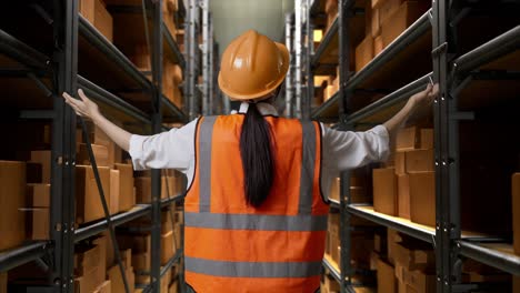 trabajador de almacén inspeccionando estantes