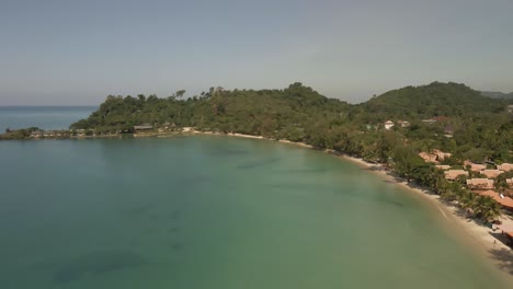 Aerial-view-panning-shot-of-Koh-Chang,-Klong-Prao-beach-coastline