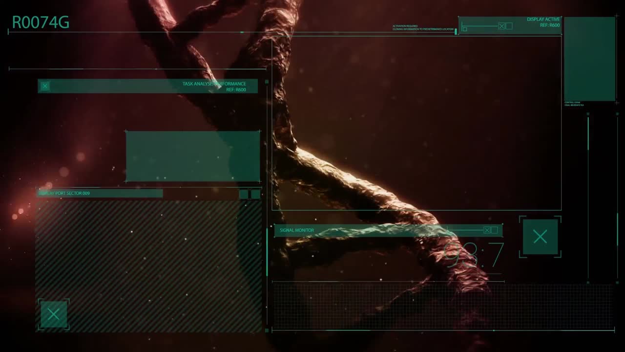 animación del procesamiento de datos sobre la cadena de adn sobre fondo negro