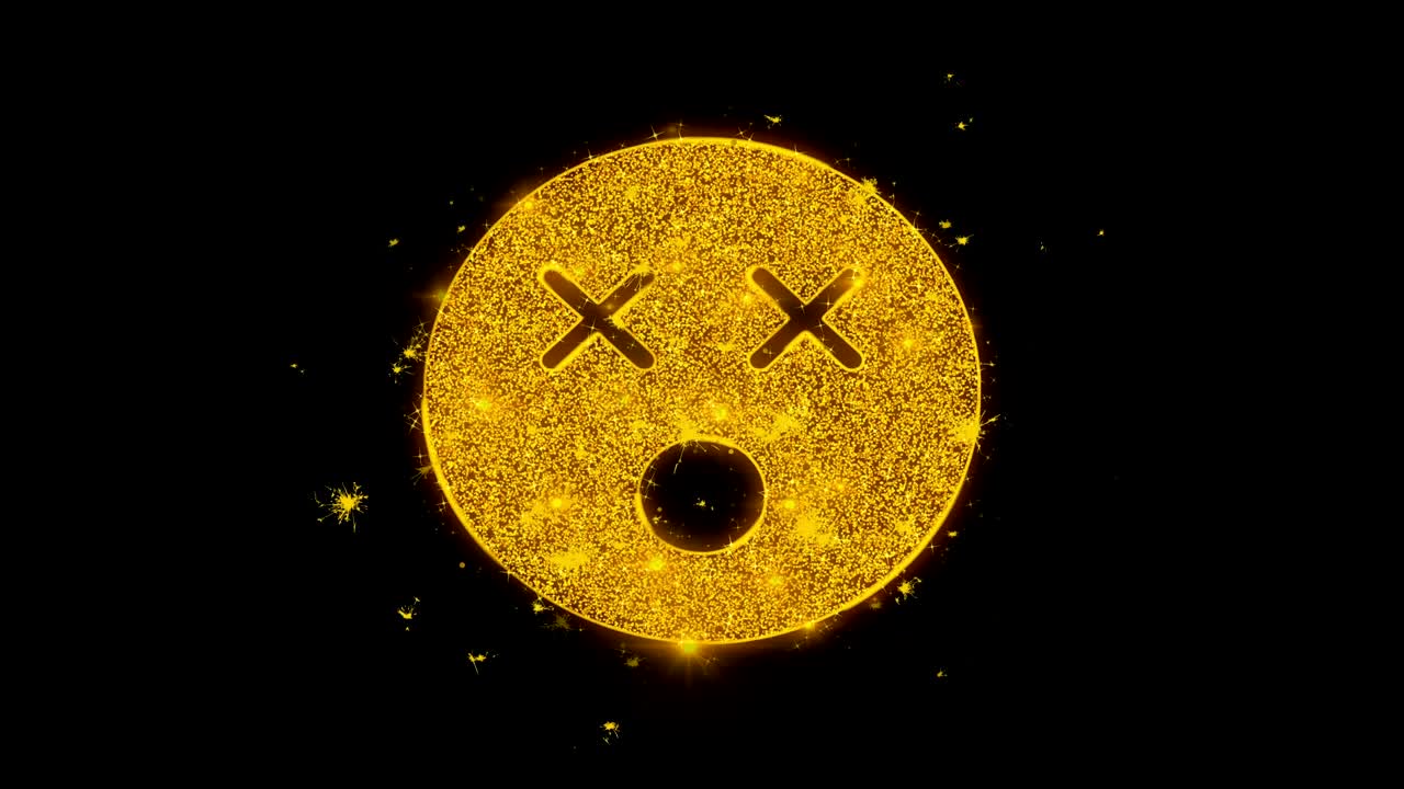 불행한 얼굴 상징 아이콘은 검은 바탕에 입자를 불꽃으로 만니다.