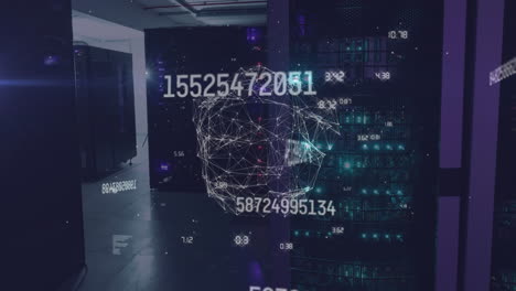 animación del procesamiento de datos y formas sobre la sala del servidor