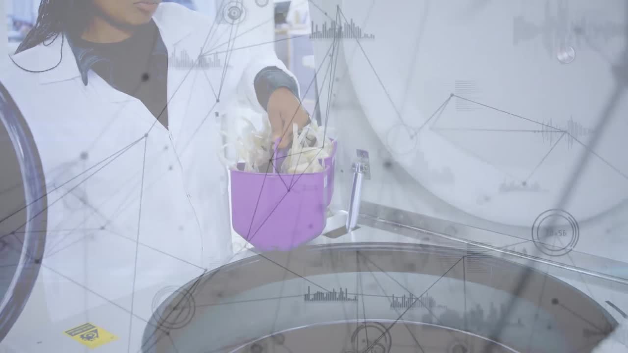 animación de la red de conexiones y procesamiento de datos sobre la mujer médico