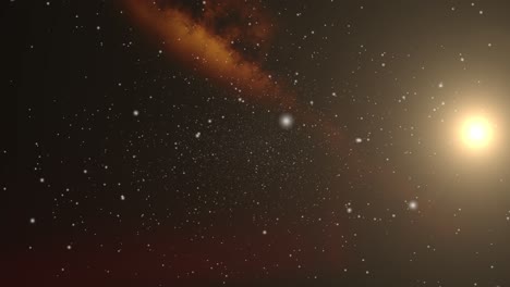 bright yellow star with nebula cloud background, universe