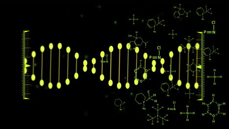 dna strand and chemical formulas, scientific data processing