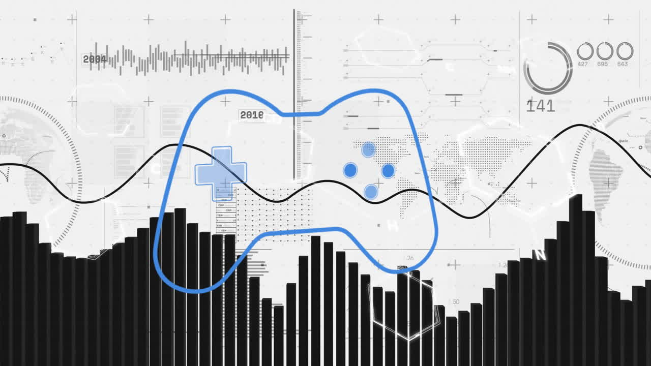 Using animation, game controller overlaying data charts in digital school interface