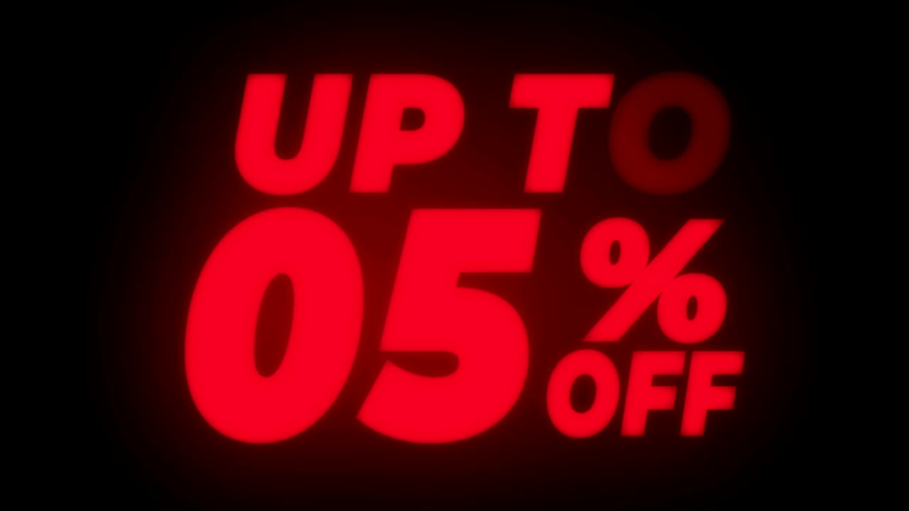 hasta un 5% de descuento en el texto parpadeante de pantalla de bucle promocional.