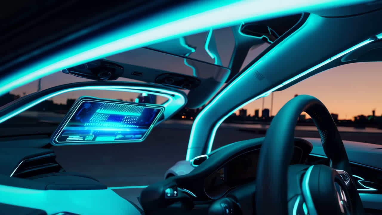 Futuristic Electric Car Interior at Sunset