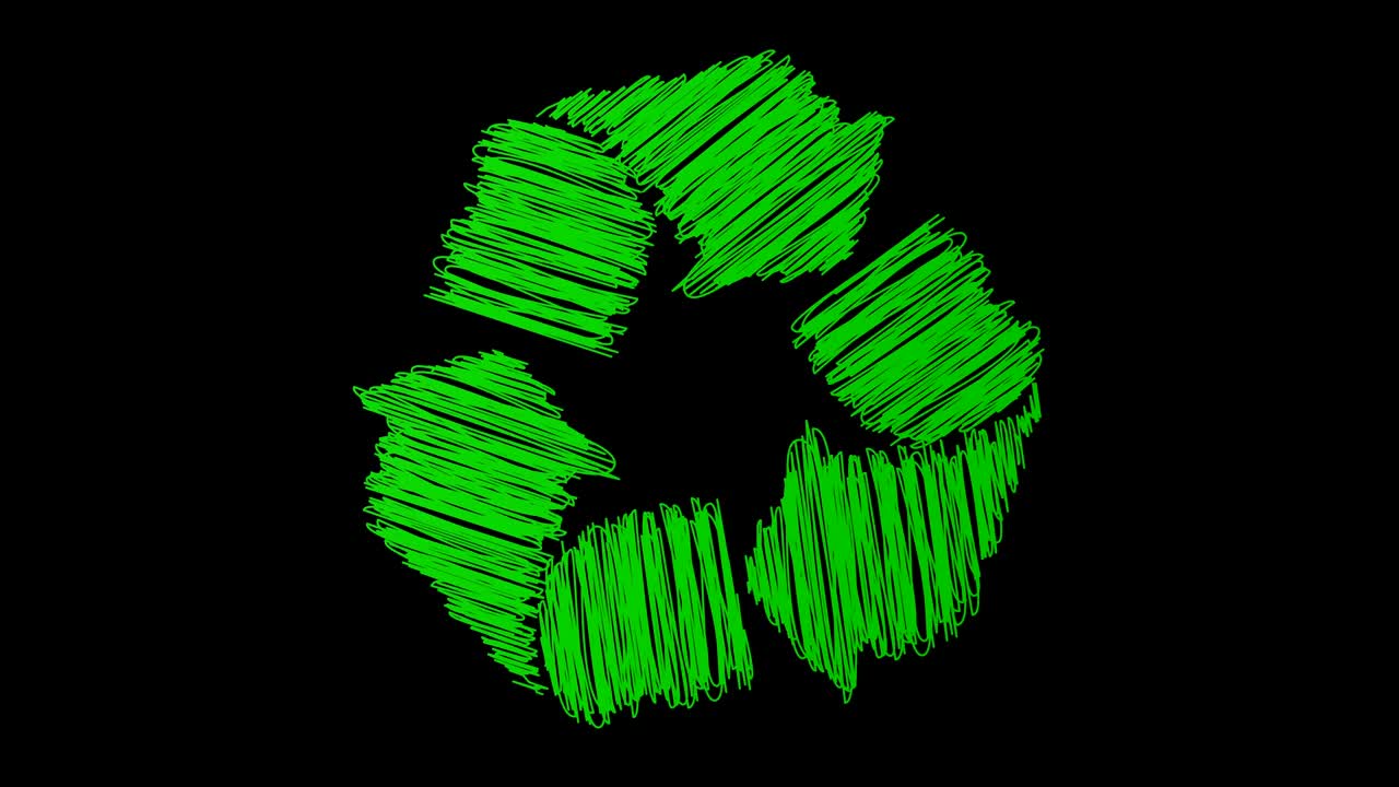 símbolo de reciclaje dibujado en verde con efecto de garabateo