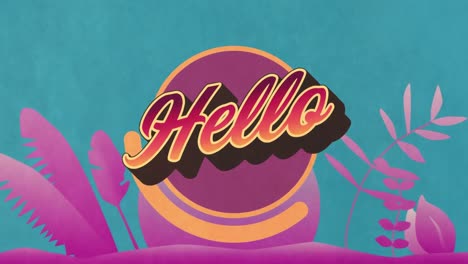 animation of hello text over purple plants