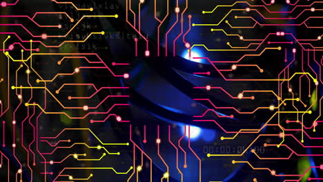 animation of connections and data processing over circuit board and server