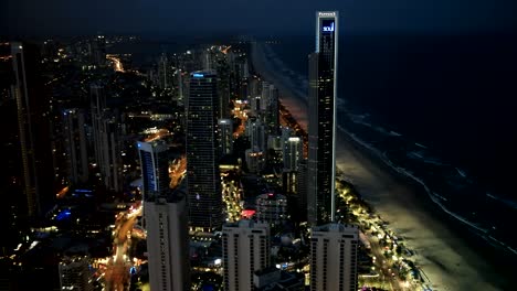 close up night view to the north of surfers paradise from the q1 building