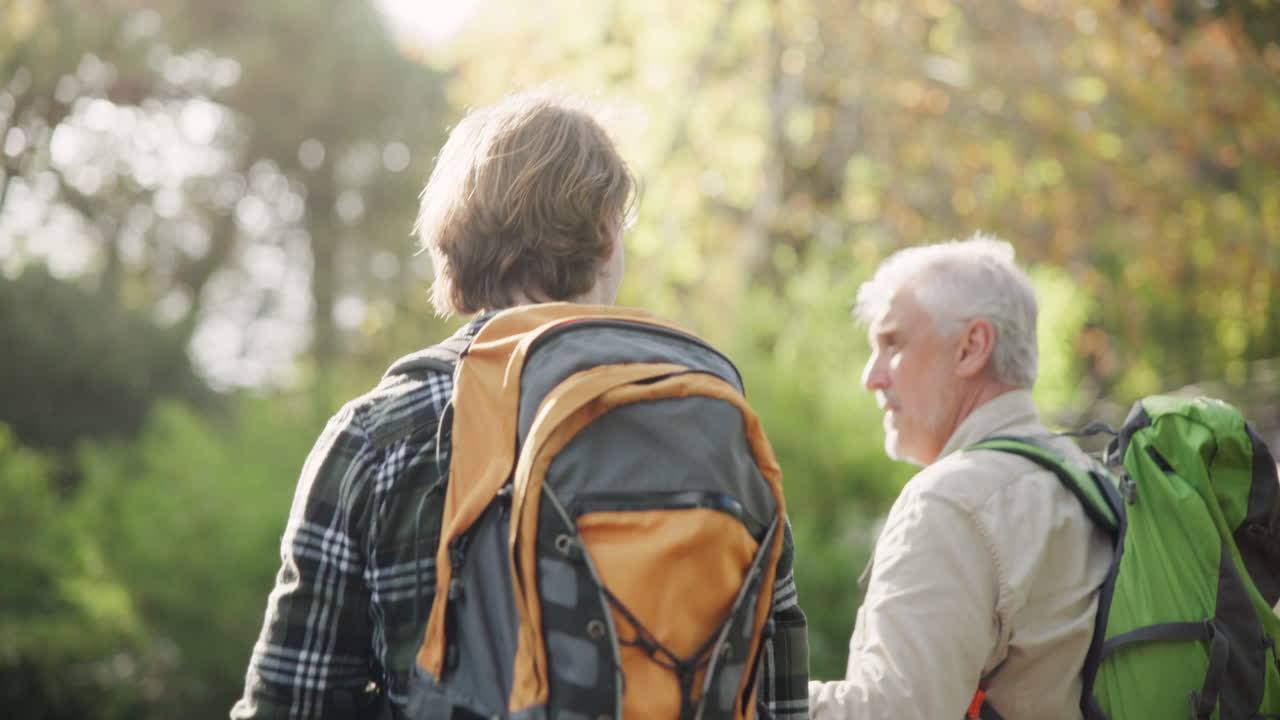padre e hijo caminando en el bosque