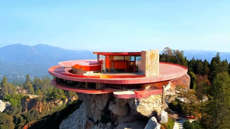 a house on top of a cliff overlooking a mountain