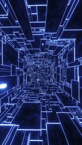 flying through a glowing blue maze. vertical looped animation