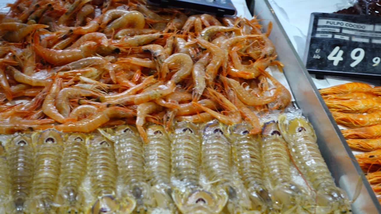 Seafood in a supermarket. MADRID, SPAIN