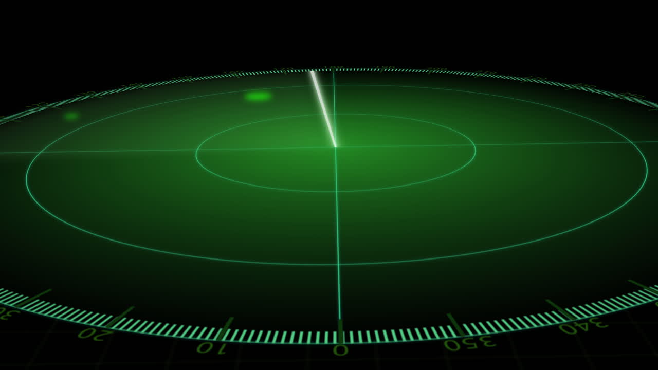 검은 바탕에 움직이는 반점이 있는 레이더의 애니메이션
