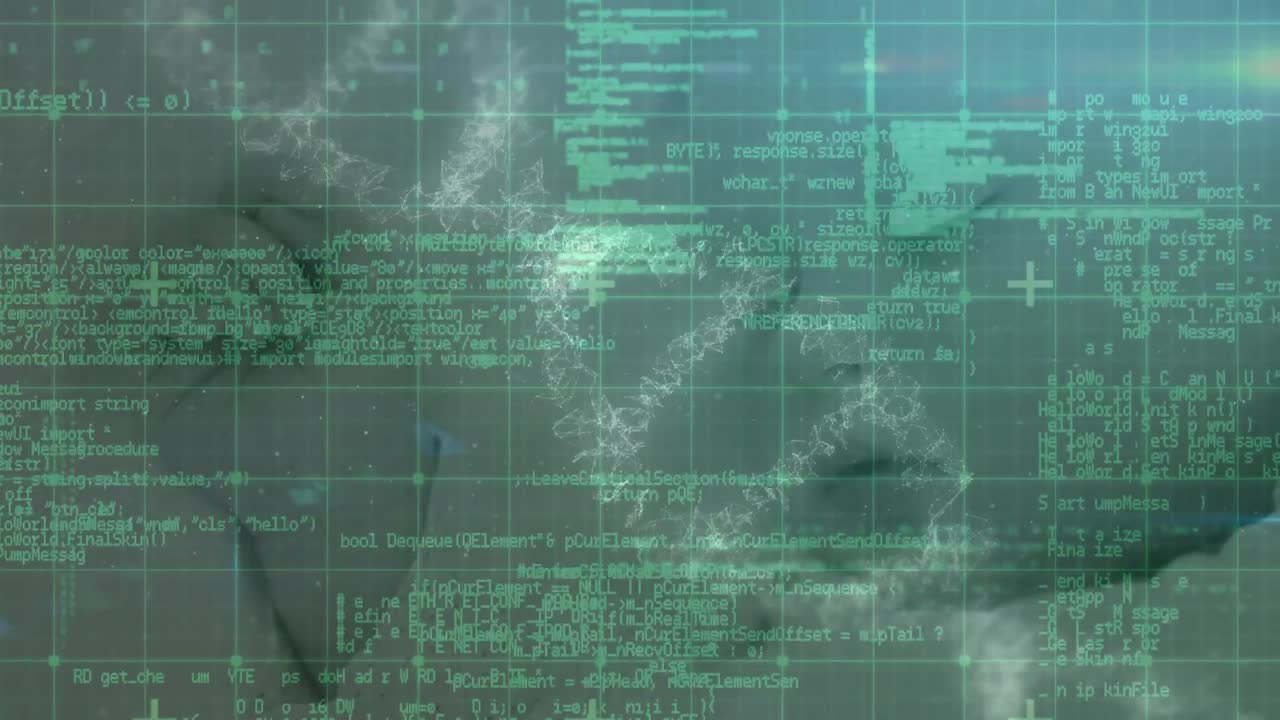 Animation of data processing over caucasian baby sleeping