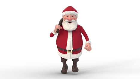 santa claus corriendo sobre un fondo blanco. animación 3d de bucle sin costuras. vista delantera