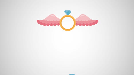 tarjeta animada del día de san valentín con anillos propuesta volando