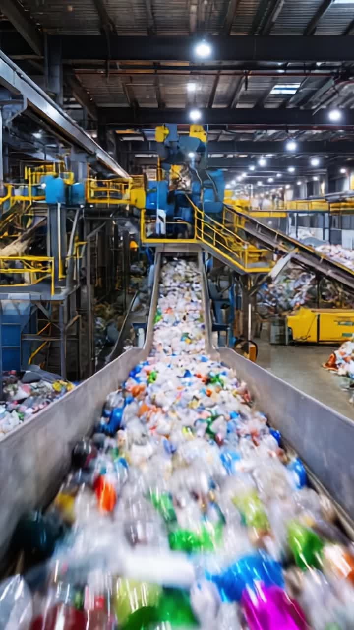 Recycling Facility Operations: Conveyor System Sorting Plastic Waste for Environmental Sustainability and Resource Recovery in a Modern Industrial Setting