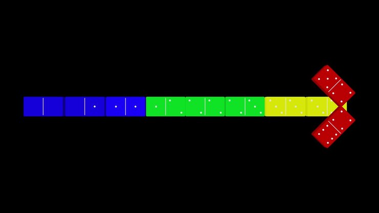 Set of colorful domino arrows on a 4K transparent background.