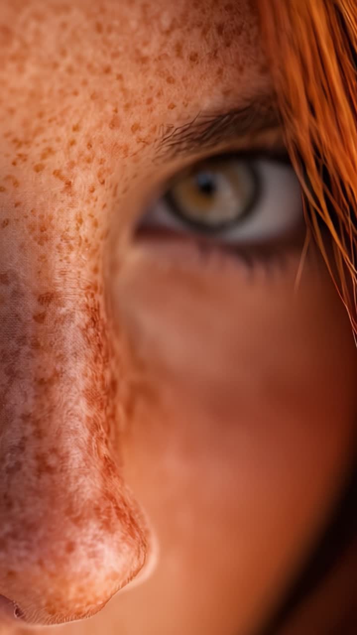 Close-Up Portrait Highlighting Freckles and Eye Detail: An Intimate Look at Unique Facial Features and Natural Beauty in Soft Focus
