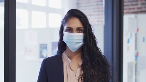 Portrait-of-woman-wearing-face-mask-at-office