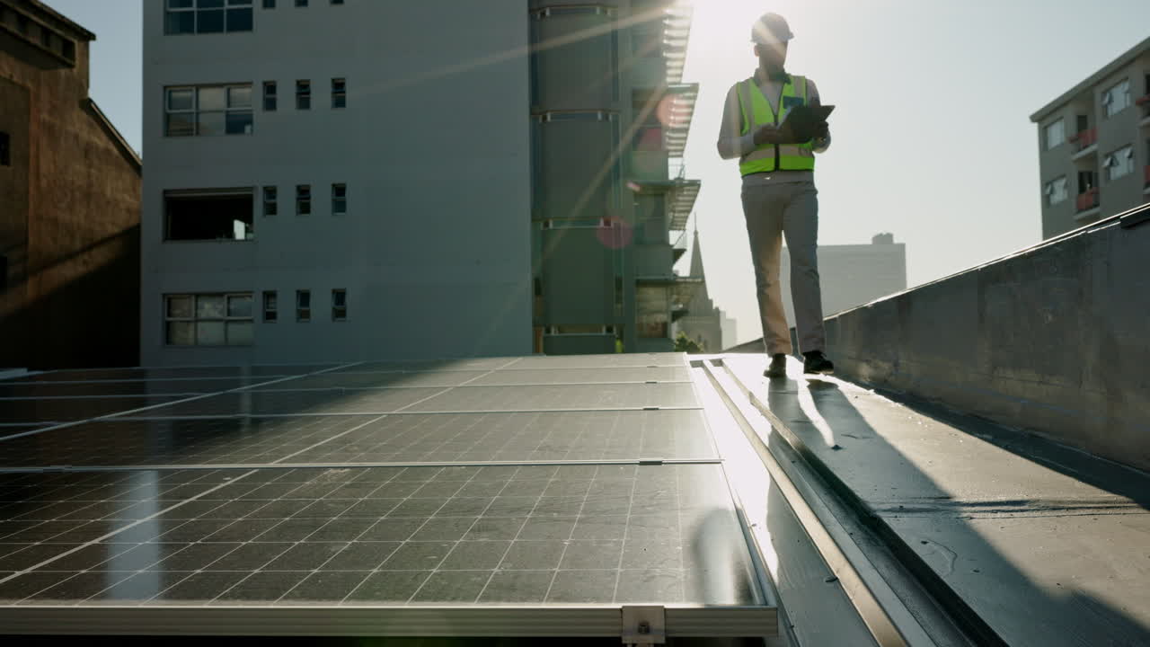 ingeniero de paneles solares en el techo