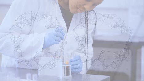 Network-of-connections-against-biracial-female-scientist-working-at-the-laboratory